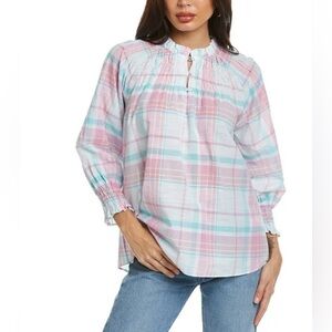 NWT Brooks Brothers 100% Cotton Pink/ Blue Blouse with Classic Plaid Design, NEW